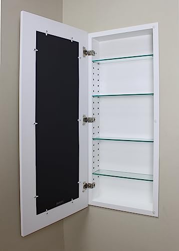 Image of 14x36 Concealed Picture Frame Medicine Cabinet without Mirror for Bathroom, Recessed in the Wall, Made in North America, Real Wood, NO MDF, Adjustable Shelves, Hidden, Shaker White
