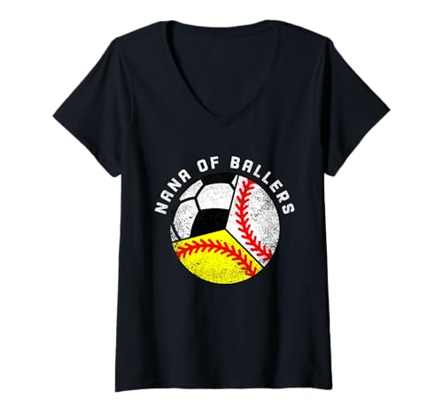 Women's Nana of Ballers Funny Baseball Softball Soccer Nana V-Neck T-Shirt