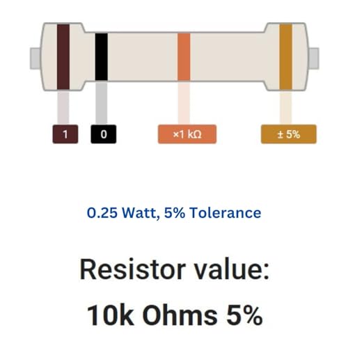 Image of 10k Ohm Resistor 1 /4W 5% Tolerance, Pack of 100 (10k Ohm)