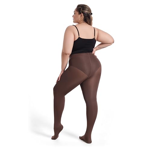 Image of Frola Plus Size Fleece Lined Tights Women Winter Warm Thermal Tights, 11+ Colors High Waisted Opaque Pantyhose