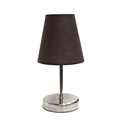 Simple Designs LT2013-BWN Sand Nickel Mini Basic Table Lamp with Fabric Shade, Brown