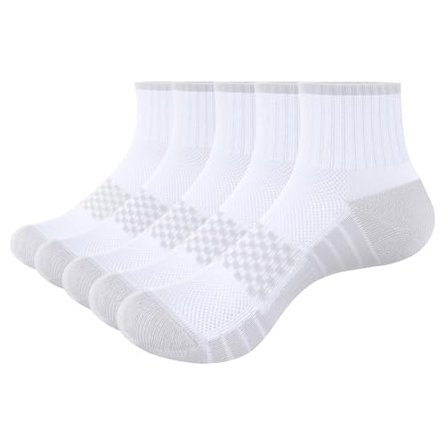Men's Ankle Cushioned Gym Golf Athletic Running Socks For Men, Breathable Casual Everyday Quarter Socks, 5 Pairs