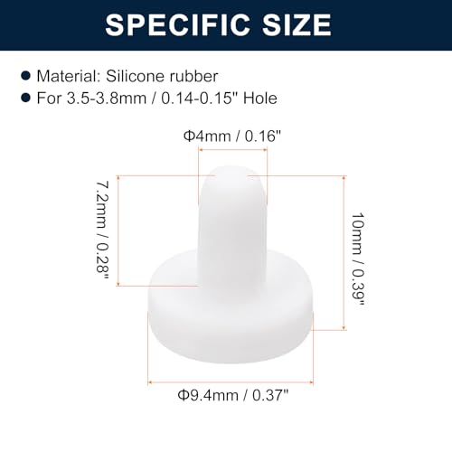 Image of uxcell 32 Pieces White Rubber Stopper, 4mm Plug Holes for 3.5-3.8mm /0.14-0.15 inch Hole