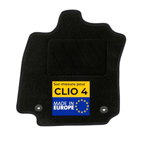 DBS - Tapis de Voiture sur Mesure - Adapté à Votre Renault Clio 4 (09/2012-05/2019) - Antidérapant : Clips de Fixations et Scratch - Tapis de Sol conducteur - Moquette - Noir