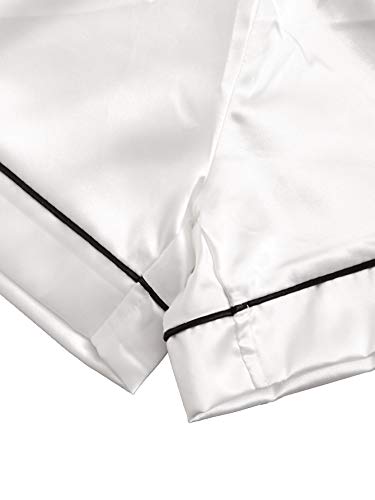 Sweatyrocks Women's Short Sleeve Sleepwear Button Down Satin 2 Piece Pajama Set White Large #TOP5