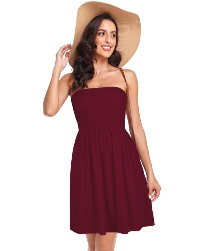 Image of Summer Dress for Women Beach Boho Strapless Cover Ups Off Shoulder Floral Sundresses