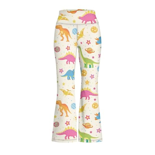 YORXINGY Colored Dinosaur Cute Yoga Pants for Girls 5-6 Girls Bell Bottom Pants High Waist Graphic Sweatpants Slit Flared Yoga Trousers for Church Bridesmaid Graduation