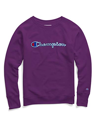 Champion Womens Powerblend Fleece Boyfriend Crew, Felt Logo, XS