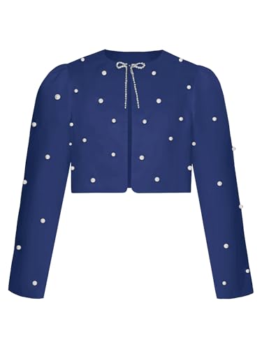DINORMIN Kid Girls Pearls Bolero Shrug Little Jacket Coat Cropped Cover up for Wedding Birthday Party