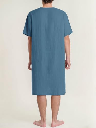 Latuza Men's Cotton Gauze Nightshirt Short Sleeve Nightgown Henley Sleep Shirt3