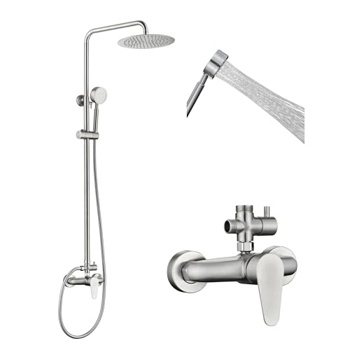 Shower Faucet -Shower SystemShower Faucets Sets Complete - Outdoor Shower Kit/Outdoor Shower Enclosure/Outdoor Shower Fixtures W/ SS304 Shower Head with Handheld High Pressure Brushed Nickel