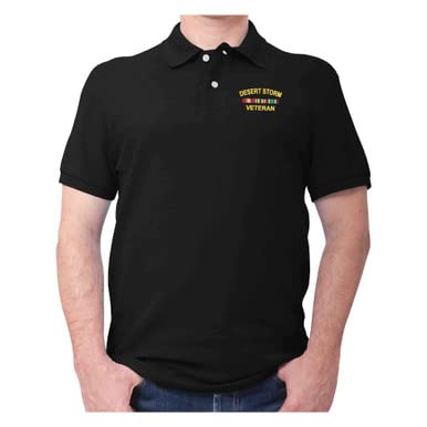 Desert Storm Veteran Polo Shirt - Embroidered with Service Ribbons & Text