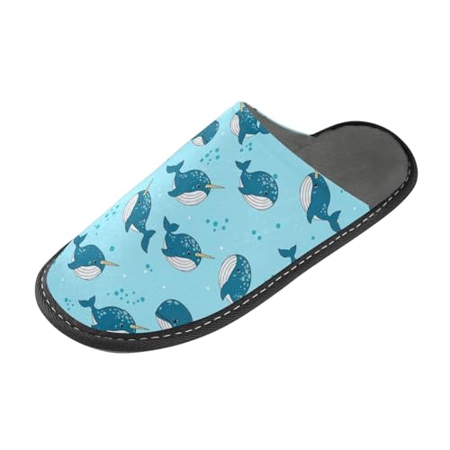 Cartoon Whales Blue Comfy Washable Outdoor House Shoes, Memory Foam Slip On House Shoes for Women Size 4-52