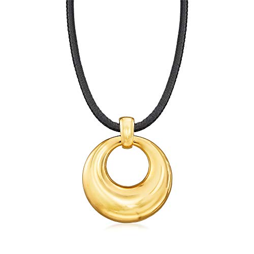 Ross-Simons Italian Andiamo 14kt Yellow Gold Over Resin Pendant Necklace With Leather Cord. 18 inches