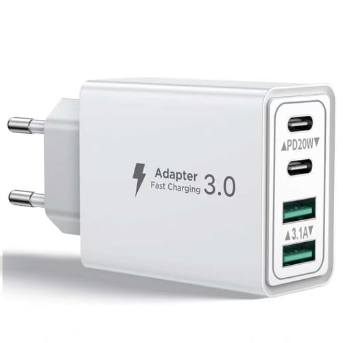 Chargeur USB C, 40W Prise USB C Chargeur USB PD+QC, 4 Port Chargeur Rapide pour iPhone 16 Pro/15/14/12/11/Pro Max/X/XS/XR/8/7/6S/iPad, Galaxy