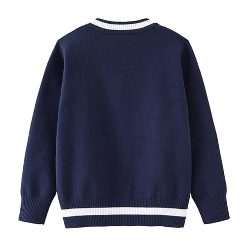 Xiaojmake Boys Girls Cardigan Sweater School Uniform Color Block V-Neck Button Down Sweaters Soft Cotton Knit Outerwear 3-13Y4