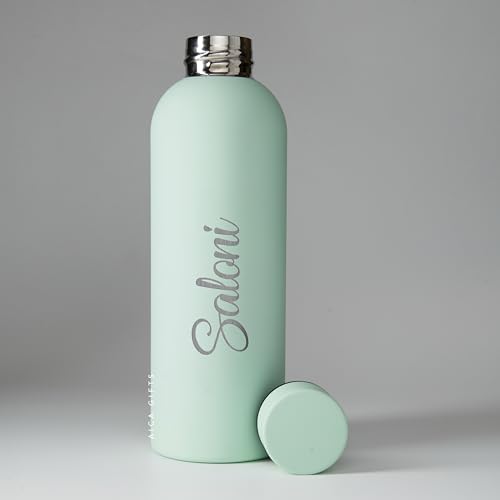 Image of AICA Personalized Name Stainless Steel Water Bottle -500ml -12Hrs Hot & 18Hrs Cold (Pistagreen) |Customised Gift For Man Woman Girl Boy