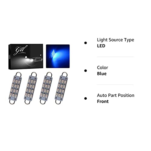Grandviewtm 4 X 44Mm(1.73") 12-Smd 1210 3528 Chip Rigid Loop Festoon Led Bulbs For Car Interior Light Dome Map Light Door Courtesy Lights 211-2 212-2 561 562 567 (Blue) #TOP6