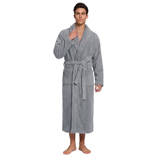 Image of PJGGZ Men's Shawl Collar Bathrobe, Soft Long Towel Robe for Men - Super Absorbent Quick Dry yet Warm