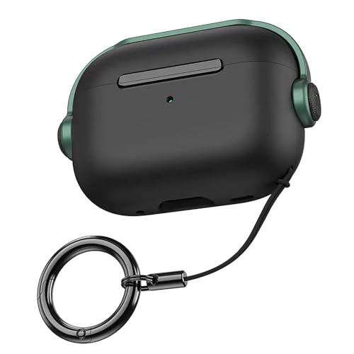 NEWTECHNO Antilost Lid Case Cover Shell for Airpods pro 3 (2025)| Full Protection Case Cover with Lanyard Compatible for Airpods Pro 3rd Generation with carabaner, Secure Lock Design, Black-Green