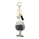 Bling Wine Glass Keychain for Women Sparkly Rhinestone Wine Glass Bag Charm for Purse Car Keys Backpacks Handbags (Black Wine Glass Keychain)