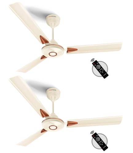 LONGWAY Aero 1200 mm BLDC Ceiling Fan with Remote Control | BEE 5 Star Rated Energy Efficient | Ultra High Speed 3 Blade Anti-Dust Decorative Ceiling Fan | 3 Years Warranty (Ivory, Pack of 2)
