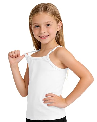 CHANCALCAL Girls Undershirts Toddler Cami Camisole Tank Tops Elastic Straps Sleeveless Cotton Spaghetti Strap Tank Top for Kids 9-10 Years White