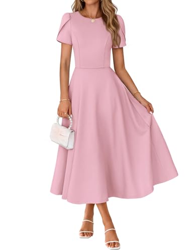 MEROKEETY Women's 2026 Summer Midi Dresses Short Sleeve Crewneck A