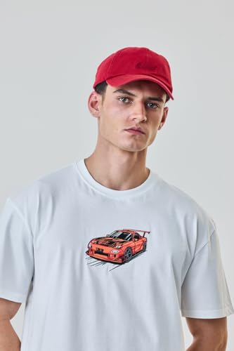 Image of SNITCH Men T-Shirt | Embroidered Car Graphic & Drop Shoulder Style | 100% Breathable Cotton Casual Streetwear T-Shirt & Fashionable Short Sleeve Tee
