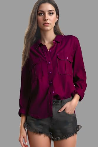 Image of C.Cozami Casual Long Sleeves Double Pocket Women's Rayon Shirts