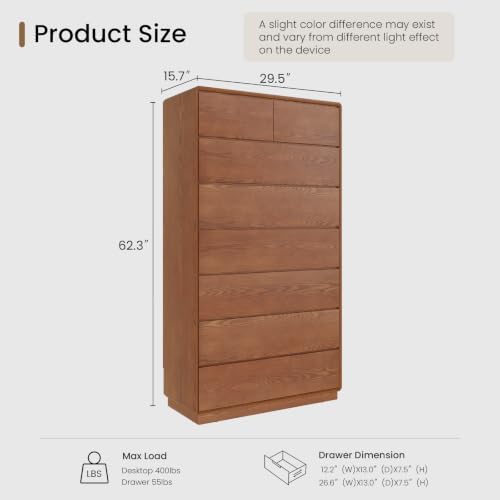 Solid Wood Dresser for Bedroom, Natural Solid Wood 8 Drawer Dresser - 1