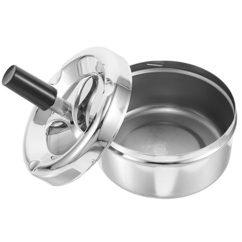 Garneck Cenicero Metálico Giratorio con Tapa Hermética Cenicero sin Humo para Interior y Exterior Accesorio Compacto para Escritorio y Hogar Diseño Redondo Color Plateado