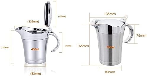 Milk Frother Cup Milk jug decor Stainless Steel Gravy Boats Sauce Boat Jar 450Ml with Lid Double Wall Thermal Insulation mini Milk jug (Size : 450ml) (Size : 2)