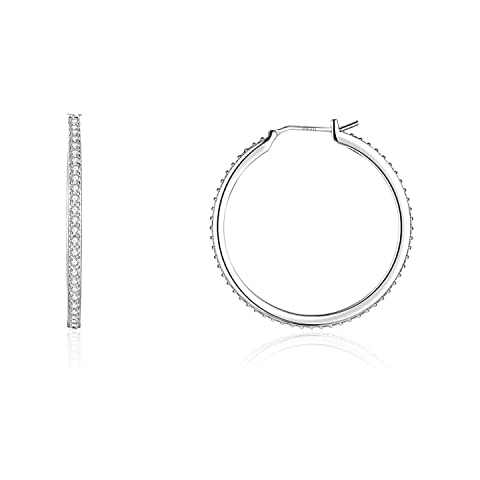 18K White Gold Plated Sterling Silver Post Cubic Zirconia Hoop Stud Earrings 15mm-60mm Options, Big Silver Hoop Earrings Hypoallergenic Jewelry (30 Millimetre) Cover
