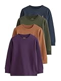 NEXT Jungen Gemütliche Langarmshirts im 4er-Pack Khaki/Tan/Purple/Navy Numeric_146
