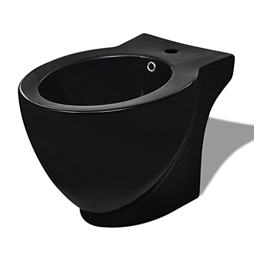 vidaXL Bidet Rond à Poser Céramique Sanitaire Noir Toilette Cuvette Siège WC