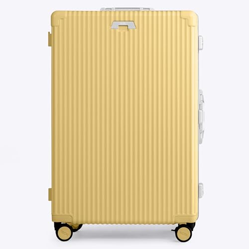 Image of Nobl Travel Zipperless Check In Suitcase - Aluminum Frame, Check In luggage 30.2x20x12 Airline Approved by Noble Travel - Polycarbonate Shell - Dual TSA Locks, 360 Spinner Wheels - Butter Yellow