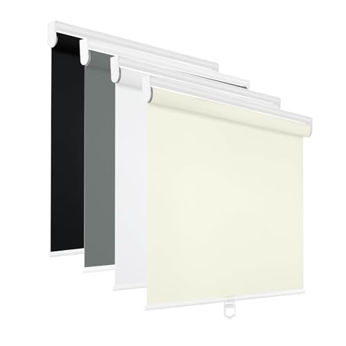 Image of Changshade Blackout Roller Shades for Indoor Windows,Cordless Roller Blinds,Free-Stop Roll Up Shades with Thermal Insulated, Uv Protection Fabric for Bedroom,Office,French Door,Beige,26 inch W72 H