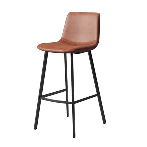 Bar Stools, Counter Height Stools Bar Stool Vintage Rustic Kitchen Pub Stool Kitchen Counter Barstool with Backrest Fabric Leather High Stool Dining Stool Seat Height:75cm with Metal Legs(Brown)
