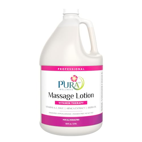 PURA 1ST Professional Vitamin Therapy Massage Lotion, Arnica & Jojoba Extract, Unscented, Hypoallergenic, Natural, Skin Moisturizing, Hydrating, Deep Tissue, Wellness, Physical Therapy, 128oz Bottle