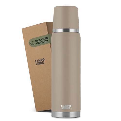 Campo Libre. Jaco® Thermoskanne 1l I Thermos mit Becher I Unsere Thermosflasche hält mind. 24h heiß I Isolierkanne mit Doppelwandisolierung ist zu 100% auslaufsicher I aus recyceltem Edelstahl