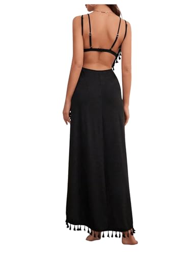 Milumia Women's Tassel Trim Wrap Beach Cover Up Long Dress Sleeveless Bikini Coverups Kmono2