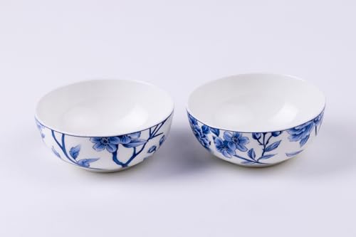 Image of GOLDEN QUEEN'S Bowl Set of 6 | Perfect for Rice, Dal, Curry, Snacks & More | Microwave Safe | 4 Inch Wide - Sapphire Bloom Bowls