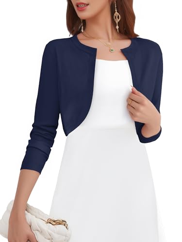 Image of Women's Long Sleeve Shrugs Lightweight Open Front Cropped Cardigan for Women S-2XL