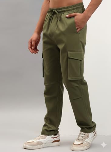 Image of Q - RIOUS Men's 6 Pocket Cotton Cargo Pants - Relaxed Fit Utility Trousers