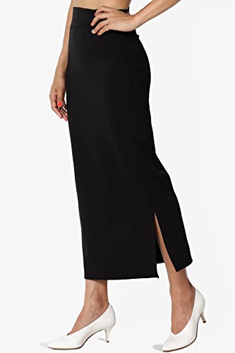 Themogan Women's Side Slit Ponte Knit High Waist Mid-Calf Pencil Skirt Black M #TOP2