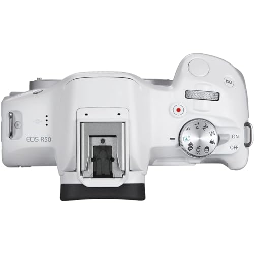 Image of Canon EOS R50 Mirrorless APS-C Interchangeable Lens Camera | Official Canon USA Partner Model | Body White 5812C002 Bundle with Deco Gear Photography Bag + Microphone + Tripod + Photography Guidebook