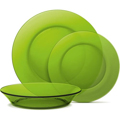 DURALEX | Vajilla Completa 4 Personas 12 Piezas Vidrio Templado Ultraresistente, Apta Microondas y Lavavajillas - Vajilla Duralex Verde de Vidrio con Diseño Elegante y Duradero
