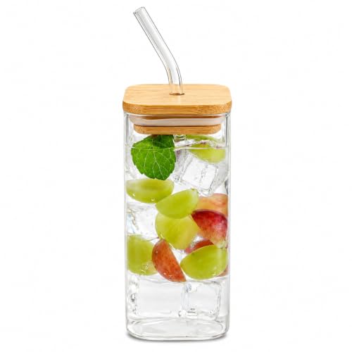 Image of Glass Tumbler with Bamboo Lid & Straw - 350ml, Set of 1, Drinking Glasses with Handle, Borosilicate Glass Cups for Iced Coffee, Bubble Tea, Boba, Juice, Smoothies & Water
