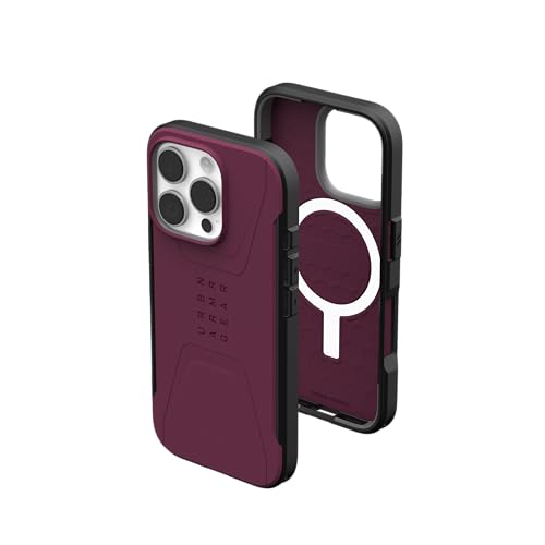 Urban Armor Gear UAG Civilian - Cover protettiva progettata per iPhone 16 Pro da 6,3 pollici, compatibile con MagSafe, robusta, sottile, elegante, antiurto, antiscivolo, ultra resistente, bordeaux